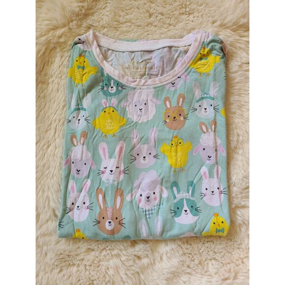Little Sleepies Aqua pastel parade bunny long sleeve pj Top only size 12/14 - Picture 1 of 4